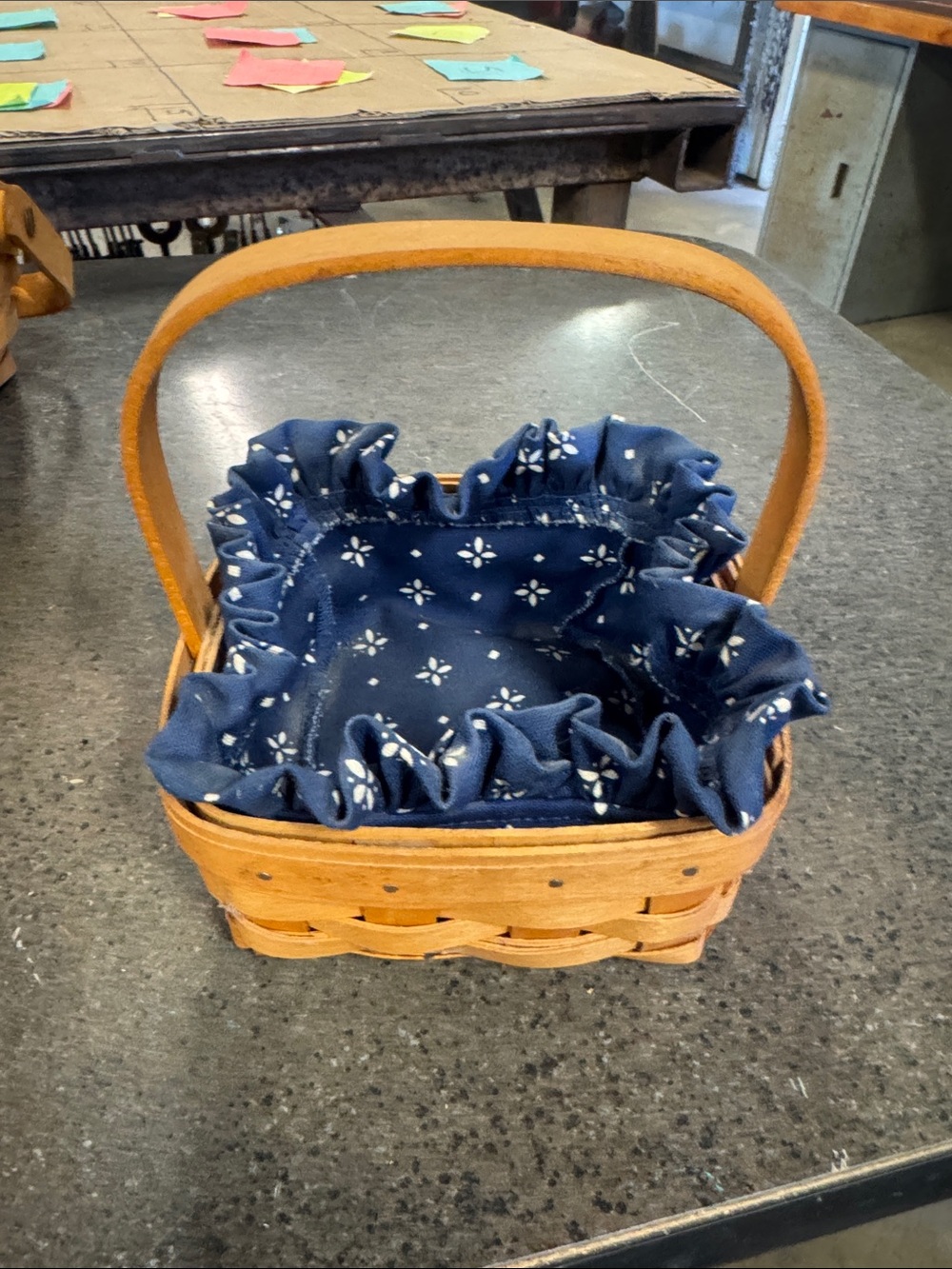 Longaberger Navy Fabric-Lined Woven Basket with Handle